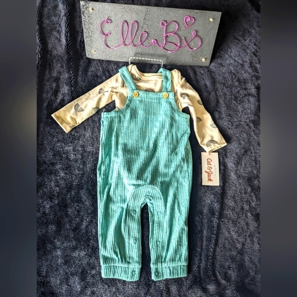 NWT Cat & Jack Ivory/Teal Rainbow 2 Piece Set 0-3, 3-6